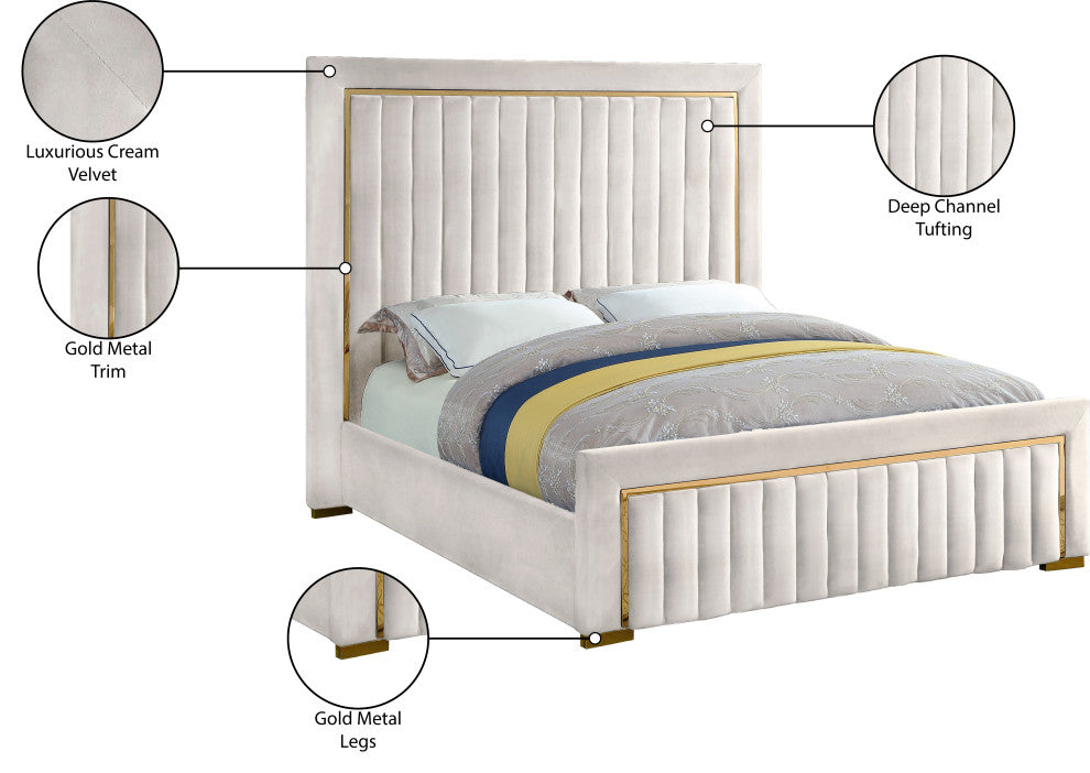 Dolce Velvet Upholstered Bed, Cream, King
