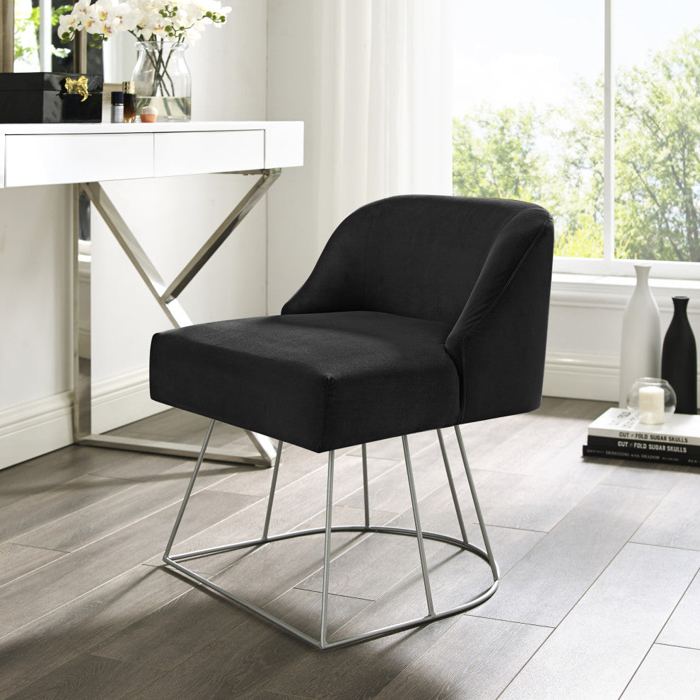 Inspired Home Kolibra Vanity Stool, Upholstered, Black