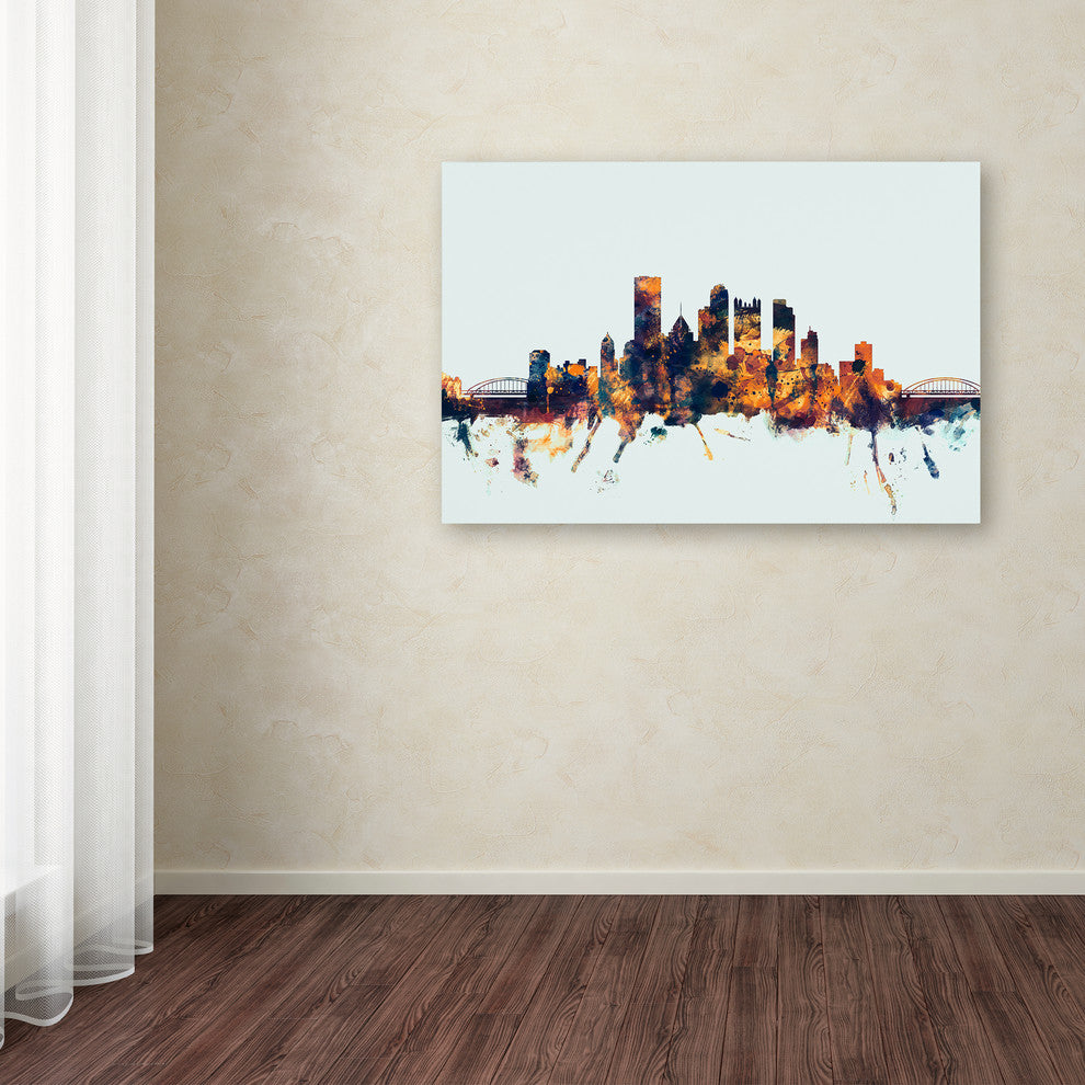 Michael Tompsett ''Pittsburgh PA Skyline Blue'' Canvas Art, 12x19