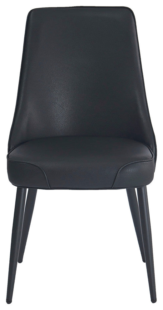 Modern Faux Leather/Metal Dining Chair, Faux Leather, Set of 2, Black/Black