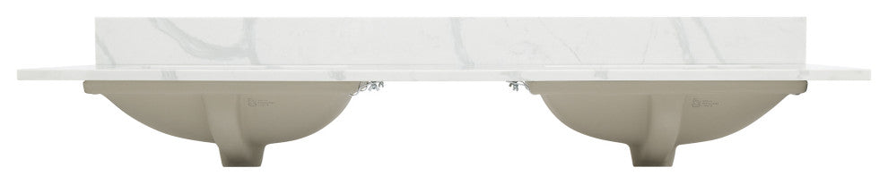 Arbios Quartz Stone Vanity Top in Calacatta White, Calacatta White, 60", Single Hole