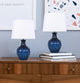 20.5" Patterned Dark Moroccan Blue Glass Table Lamp, Off-White Shades, Set of 2