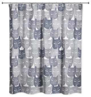 Gray Cat Face Pattern 71"x74" Shower Curtain