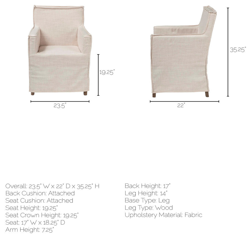 HomeRoots Cream Fabric Slip Cover With Brown Wood Frame Dining Chair