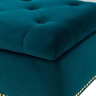 Button-tufted Storage Bench with Nailhead Trim, Teal