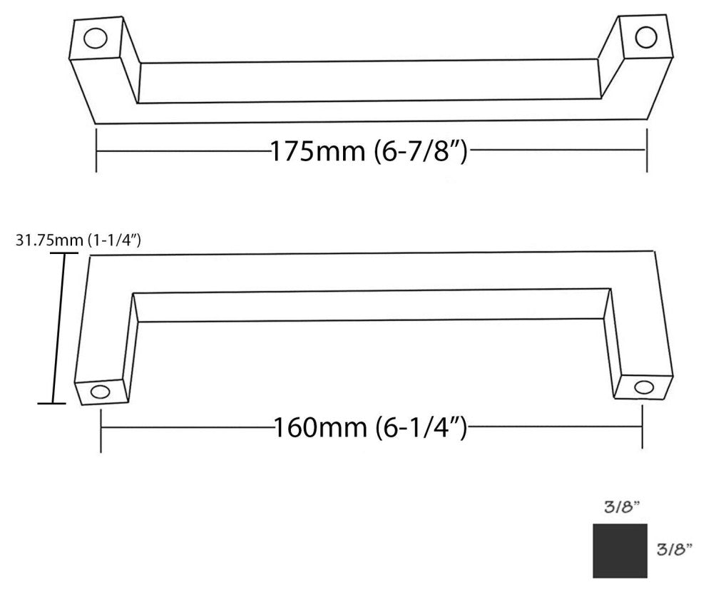 Matte Black Handle Pull 6-1/4" (160mm) Hole Centers, 6-7/8" Overall Length