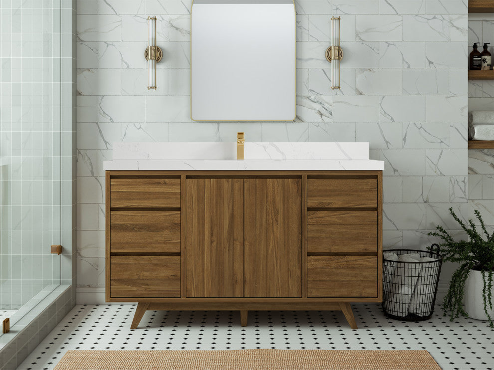 Madison  Teak 60 Single Bathroom Vanity Golden Teak 2" Calacatta Laza