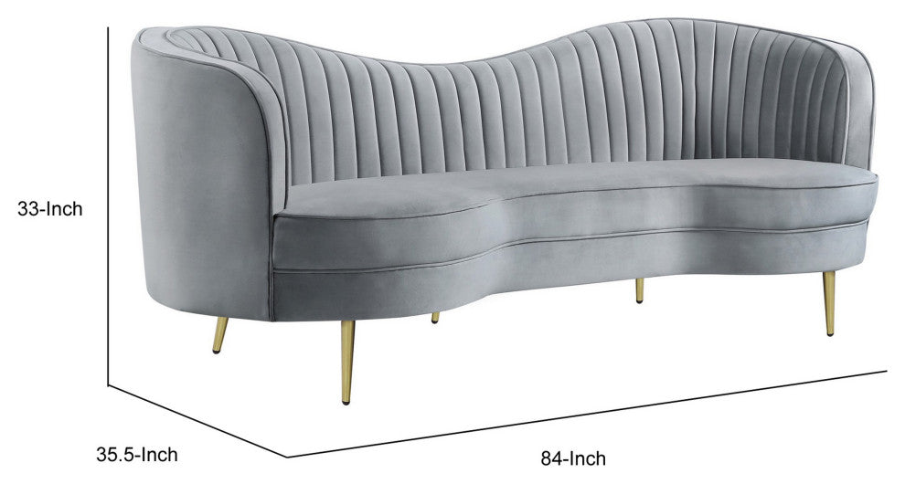 Benzara BM286330 Modern Sofa, Curved Kidney Shape, Channel Tufted, Gray, Gold