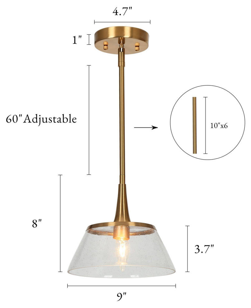 LNC 1-Light Polished Gold With Seeded Glass Modern Linear Mini Pendant Light