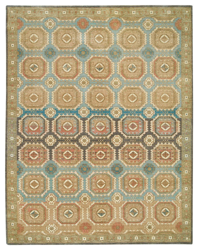 Hand Knotted Wool Caucasian Gul Motifs Distinct Abrash Oriental Rug 9'1"x12'1"
