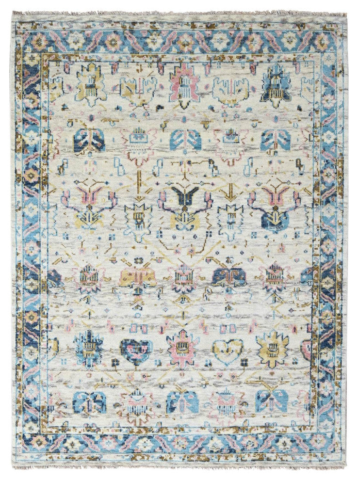 Ivory Hand Knotted Mahal Design Supple Organic Wool Oriental Rug, 7'10"x9'10"