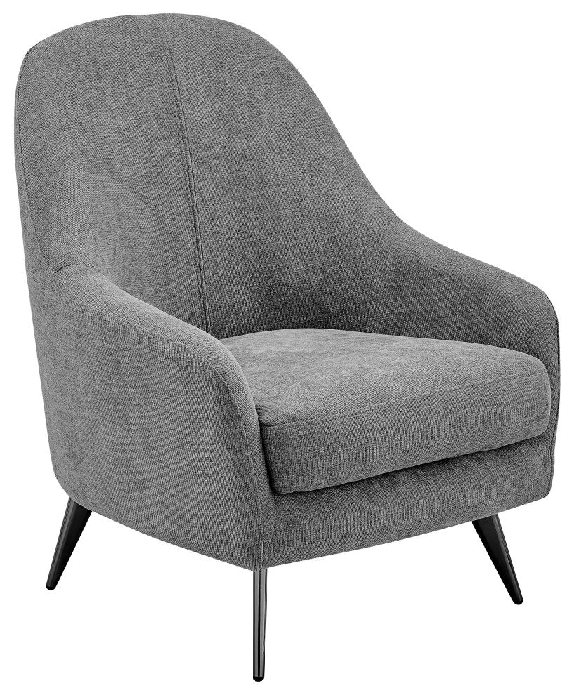 Selene Lounge Chair, Gray Fabric With Black Chrome Steel Legs