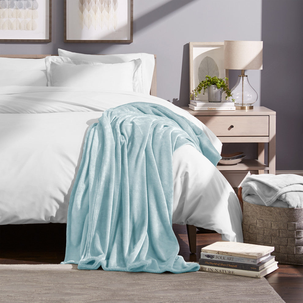 Bare Home Microplush Fleece Blanket, Light Blue, Twin/Twin Xl