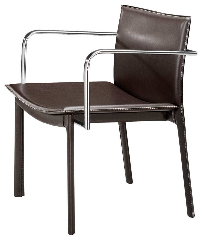 Office Chair, Set of 2, Faux Vinyl Leather, Brown Black, Chrome, Home Business