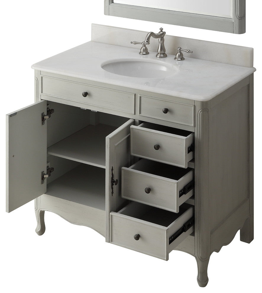 38 Inch Distressed Gray Cottage Style Daleville Bathroom Sink Vanity, No Mirror No Faucet