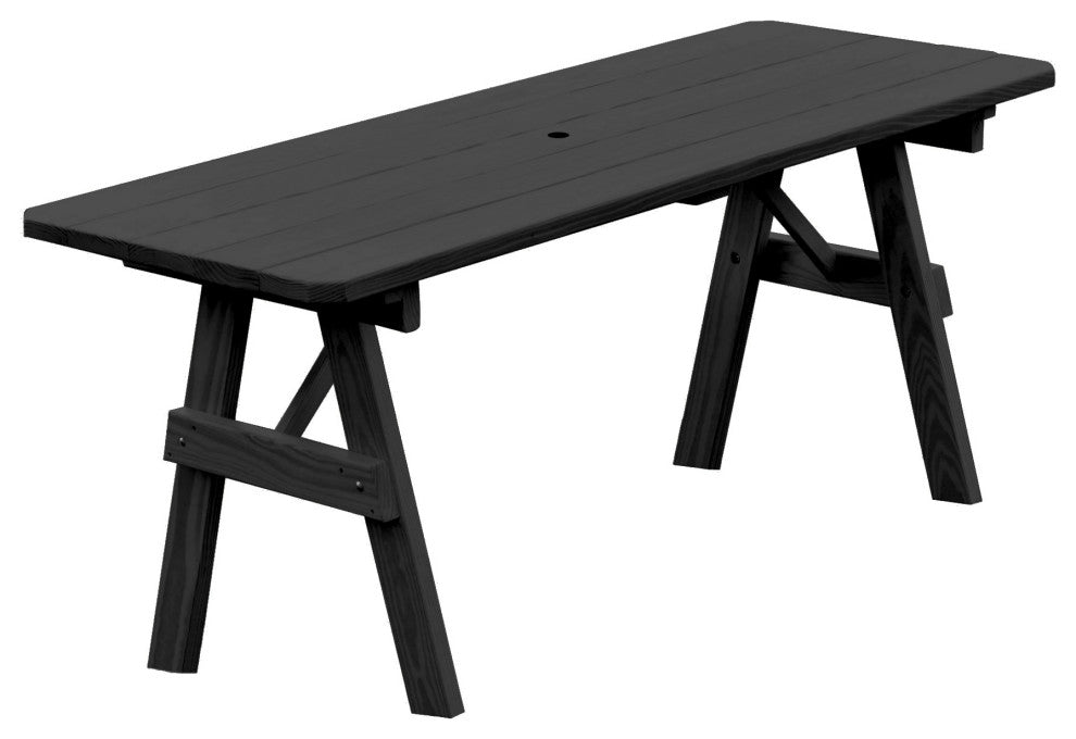 Pressure Treated Pine Traditional Picnic Table, Charcoal Stain, 8 Foot, With Umbrella Hole