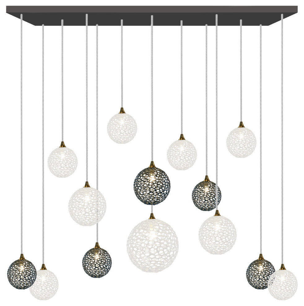 Napa 14 Pendants Blown Glass Chandelier, Black, 36", Clear/Gray Glass