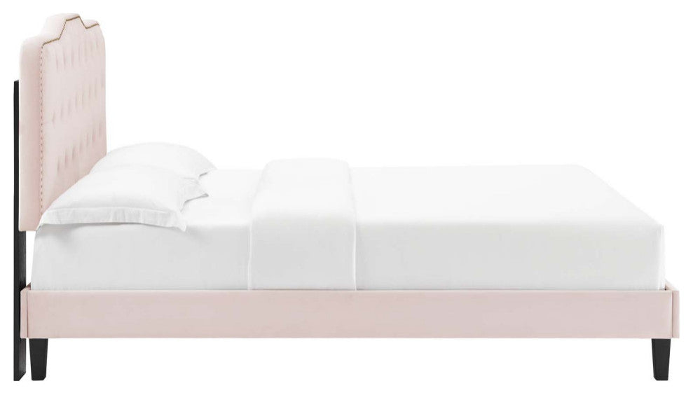 Amber Performance Velvet Queen Platform Bed, Pink
