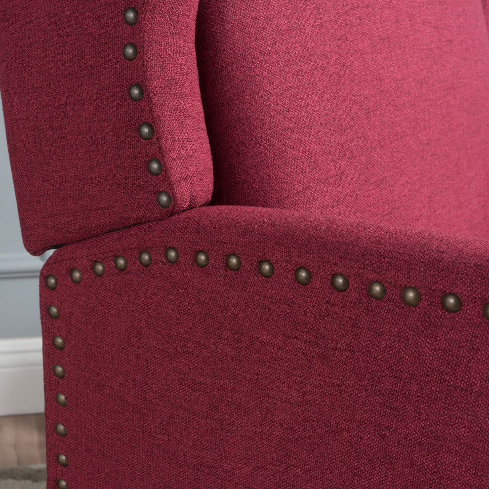 GDF Studio Weyland Contemporary Fabric Wingback Pushback Recliner, Deep Red