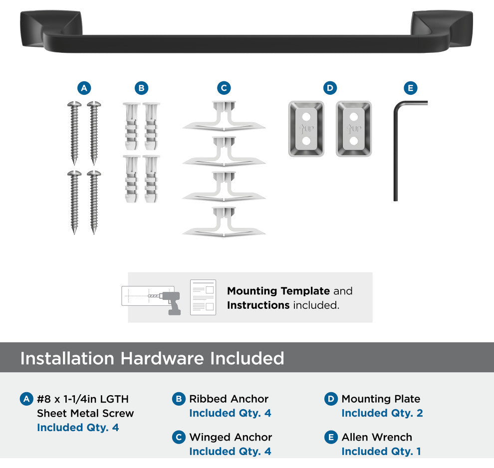 Amerock Highland Ridge Transitional Towel Bar, Matte Black, 18" Center-to-Center