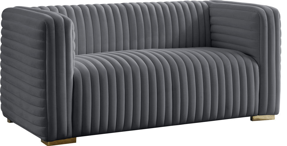 Ravish Velvet Upholstered Chair, Gray, Loveseat