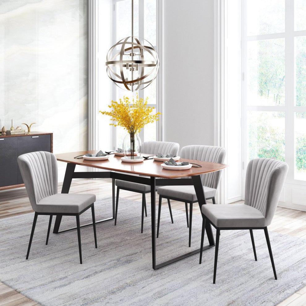 Dining Chair, Set of 2, Steel Metal, Fabric, Gray, Black, Cafe Bistro