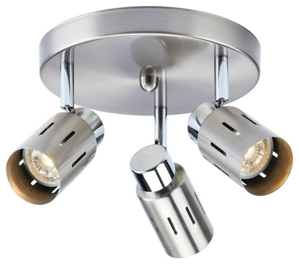 Brushed Steel And Chrome Energy Star Adjustable 3 Light LED Semi Flush Ceiling
