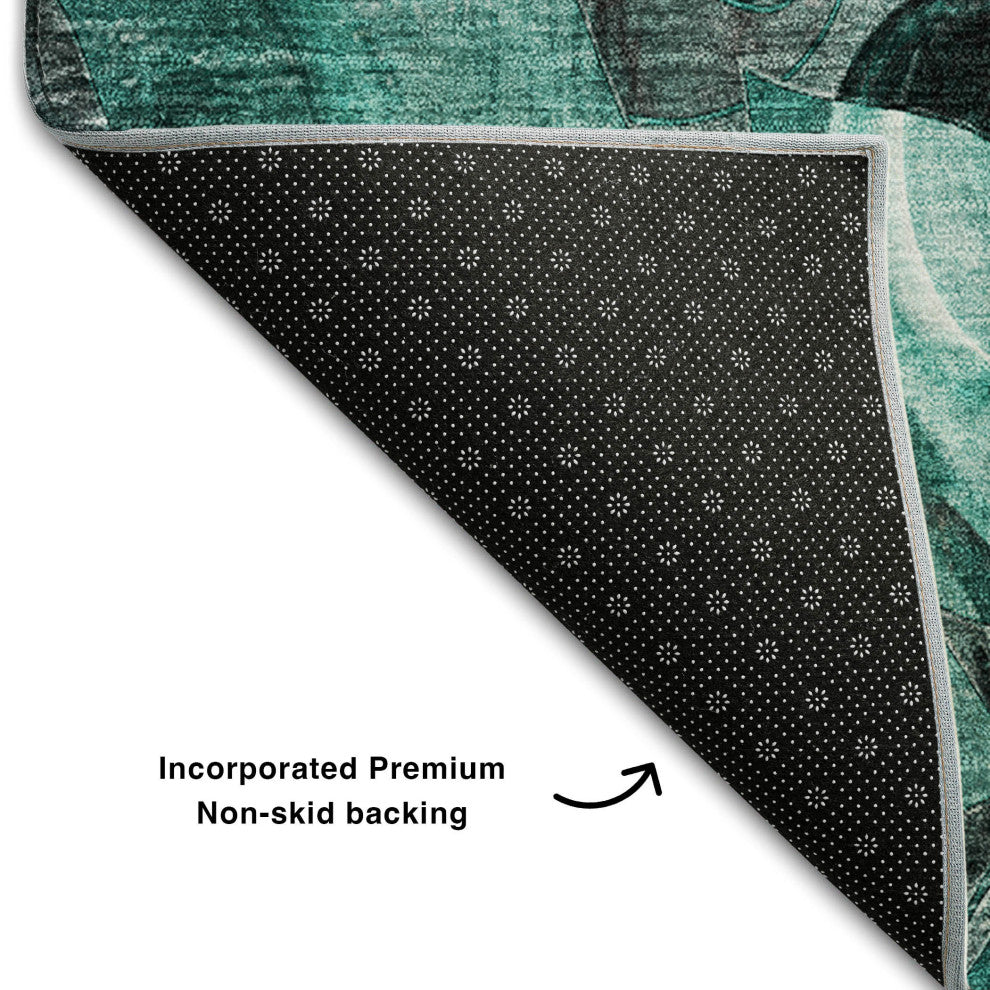 Premium Machine Washable Mayfield AMF558 Teal 8' x 8' Round Rug