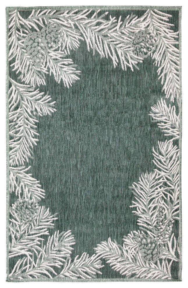 Malibu Pine Border Indoor/Outdoor Rug, Green, 8'10"x11'9"