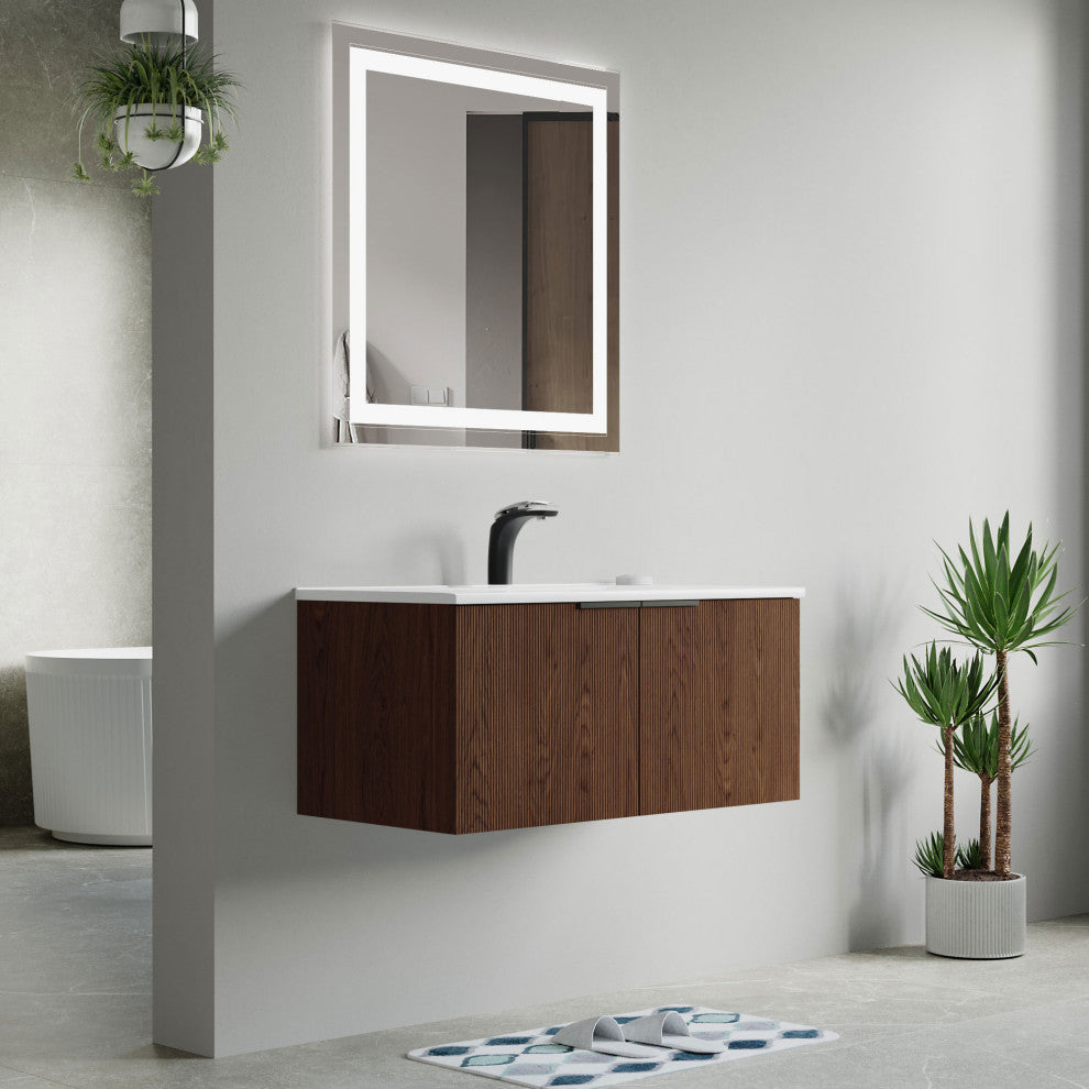 Pershing 36" Single Vanity Set, Walnut, Ceramic Basin