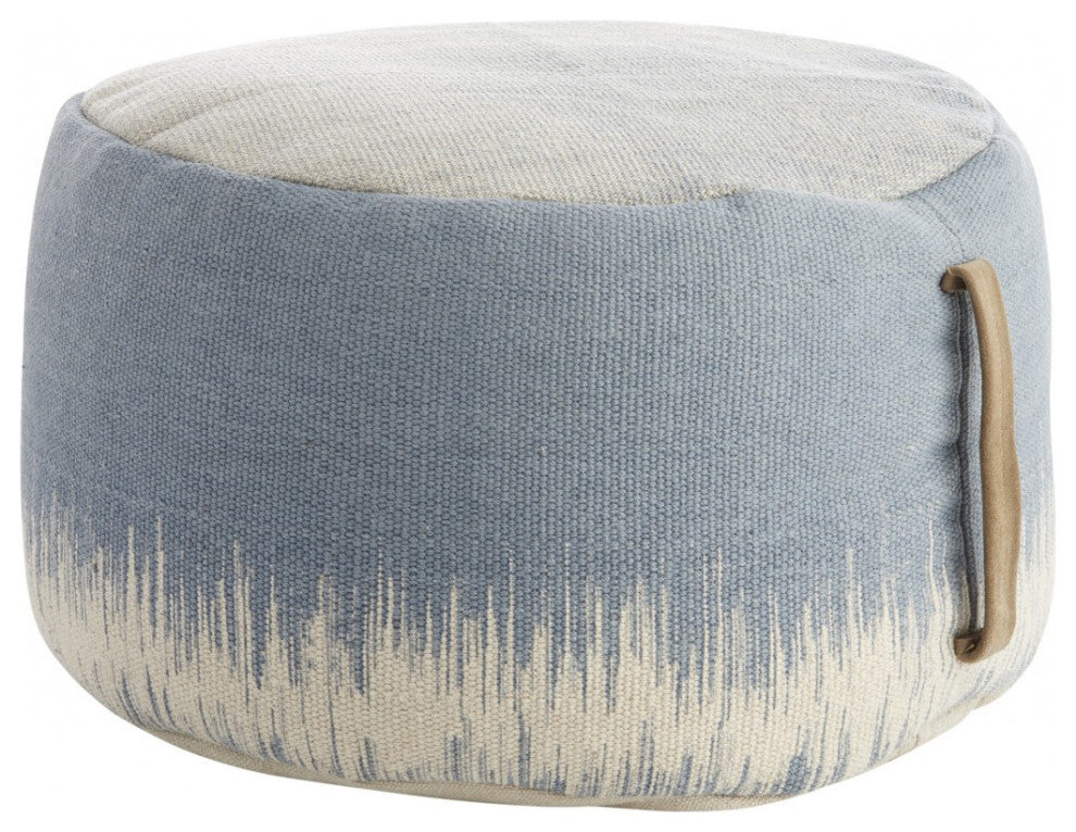 20" Blue and White Round Abstract Pouf Ottoman