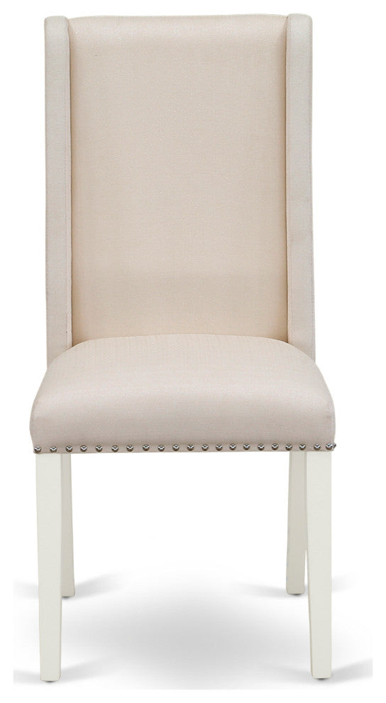 3Pc Dining Set, Round Table, 2 Upholstered Chairs, Linen White