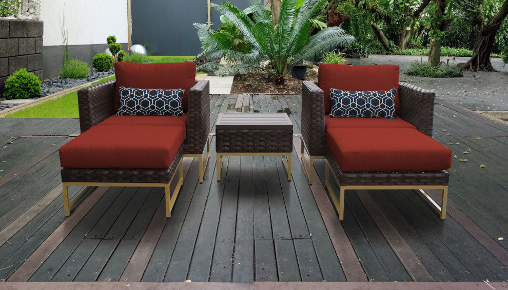 Amalfi 5 Piece Outdoor Wicker Patio Furniture Set 05b Aruba, Terracotta