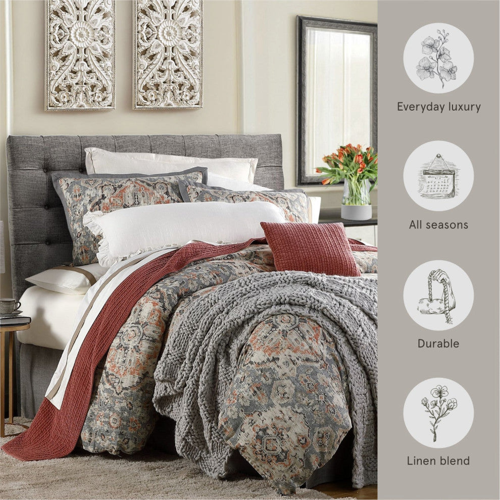 3-Piece Carmen Vintage Kilim Comforter Set, Super Queen