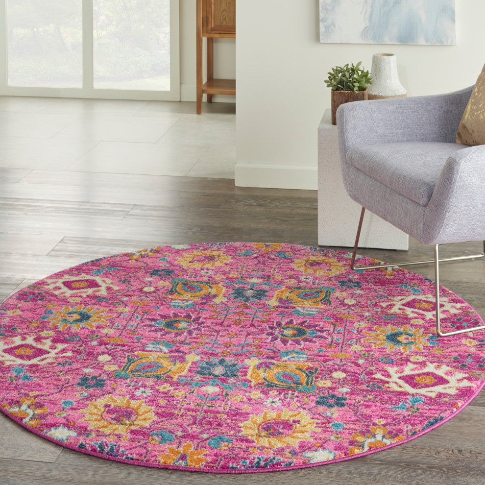 Nourison Passion 4' x Round Fuchsia Bohemian Indoor Area Rug