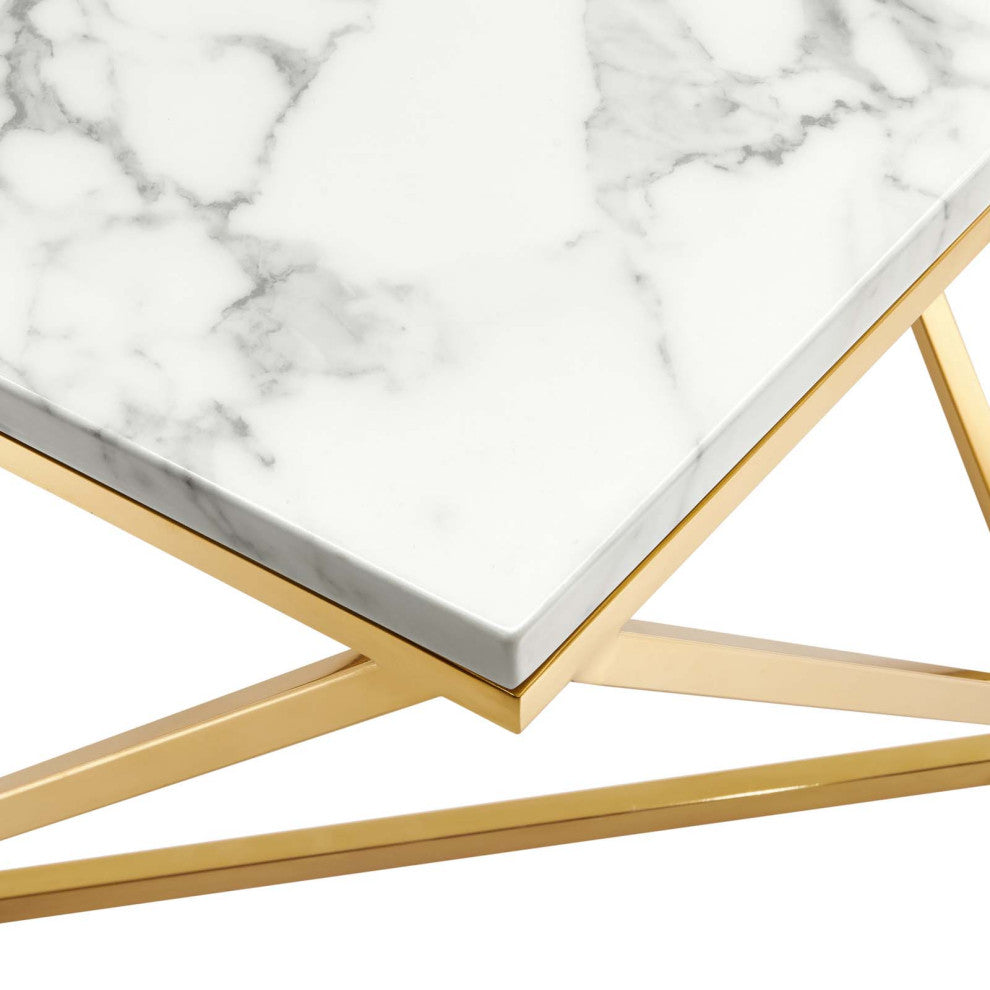 Vertex Gold Metal Stainless Steel Coffee Table Gold White