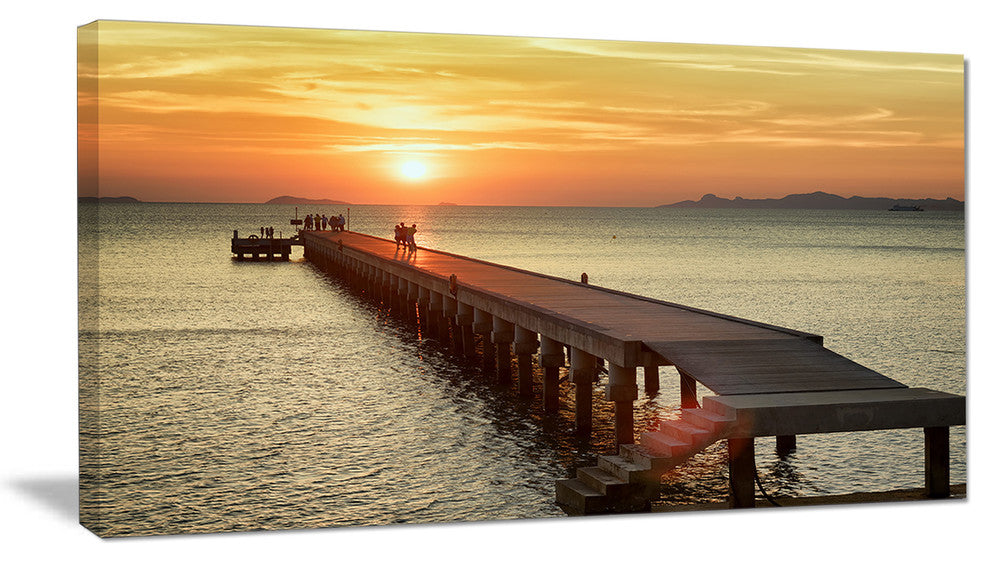Boat Pier at Sunset, Bridge Canvas Art Print, 40x20
