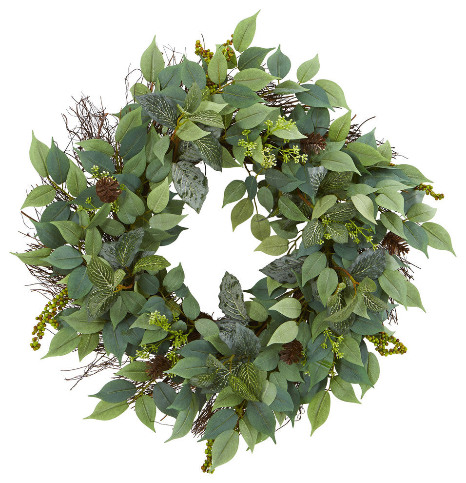 23" Mix Royal Ruscus, Fittonia and Berries Artificial Wreath