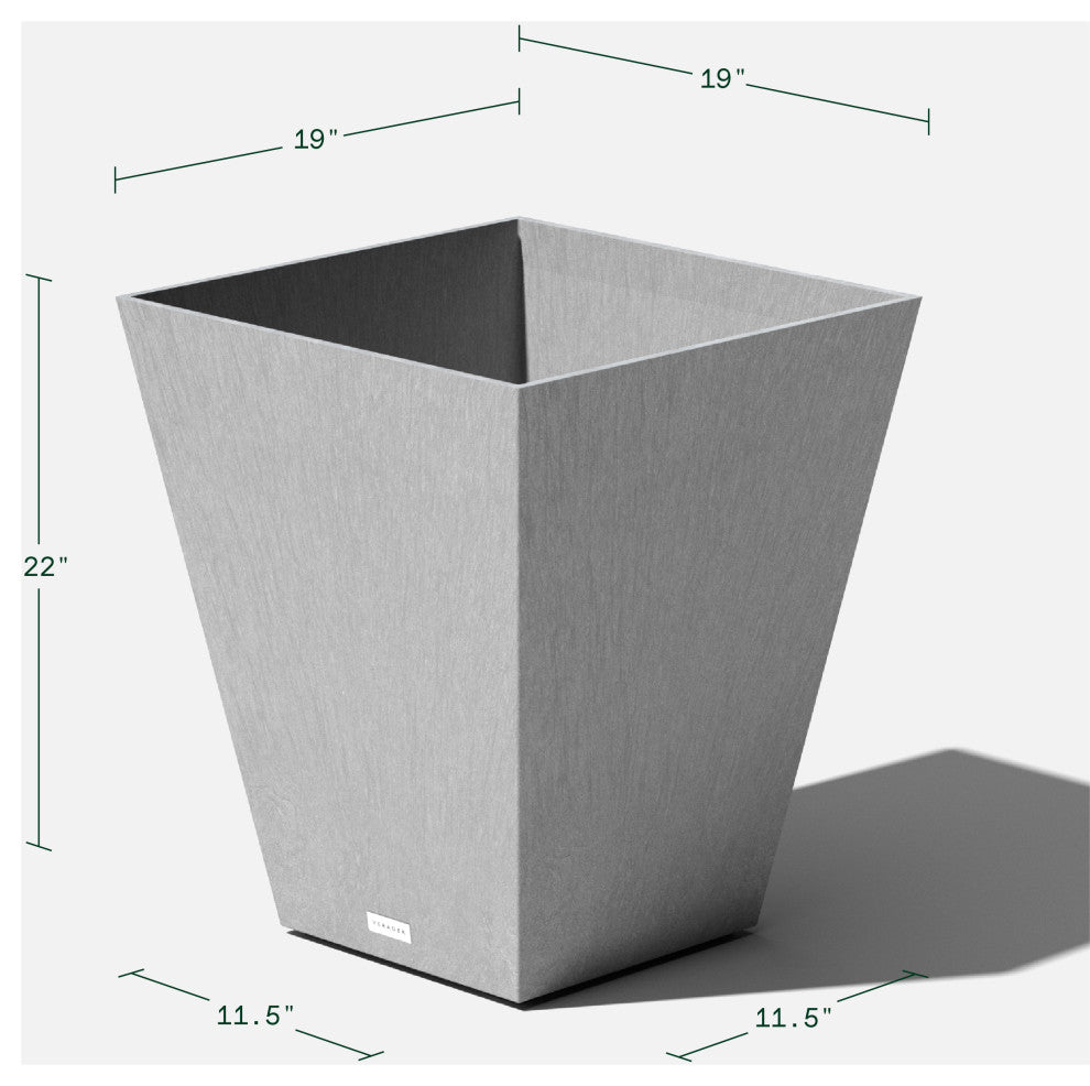 Nobleton Square Planter, Grey, 22 Inch, 2 Pack