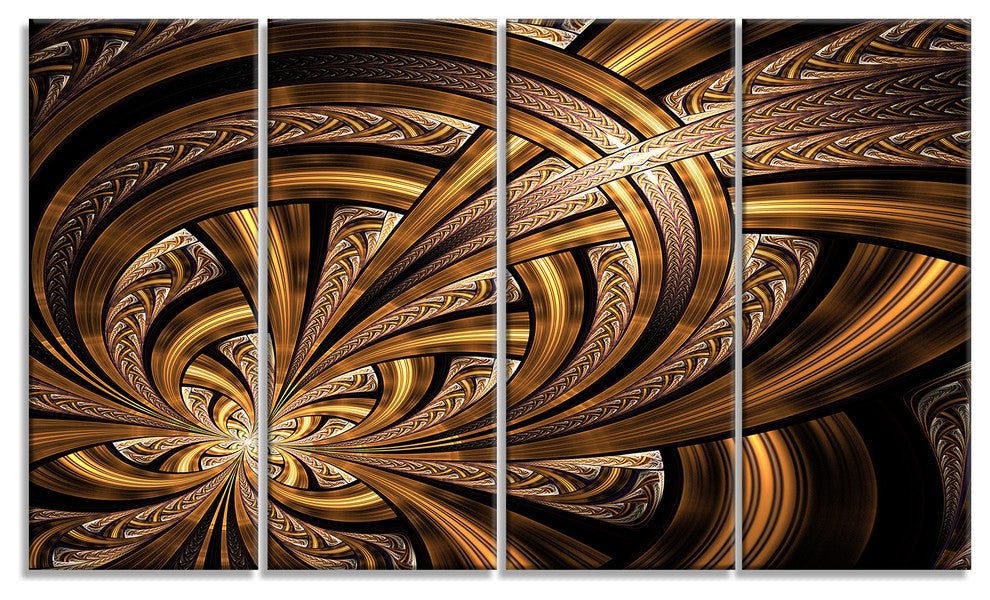 Dark Orange Fractal Flower, Abstract Wall Art Canvas, 48"x28", 4 Panels