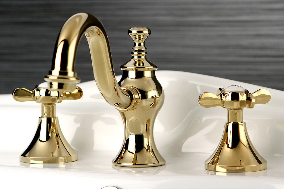 Widespread Bathroom Faucet, Brass Pop-Up, Polished Brass