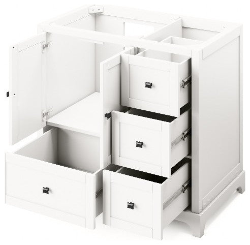 Addington Modern 36" White Left Offset Sink Vanity, Boulder Vanity Cultured Marb