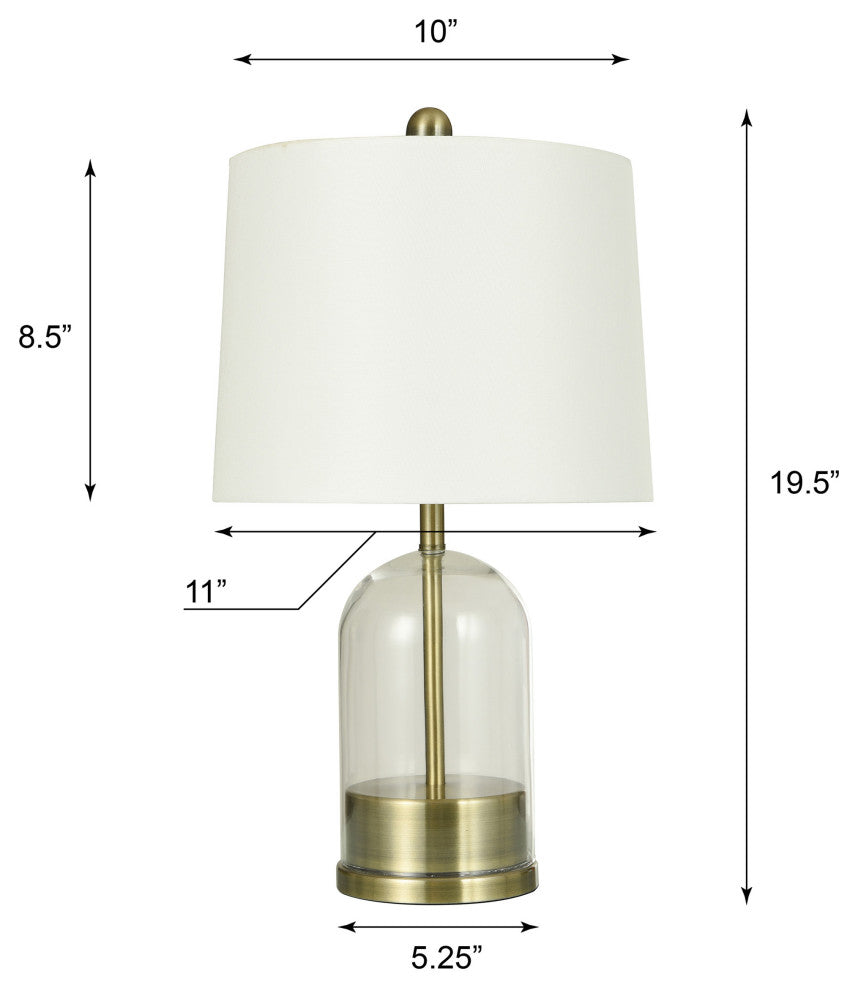 Glass Table Lamp Brushed Gold Finish White Linen Shade