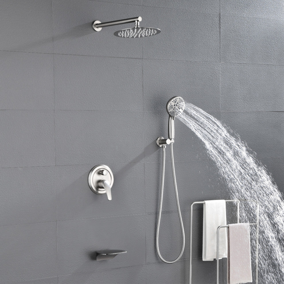 Waterfall Tub Spout Shower System, Handheld Shower Head, Brushed Nickel