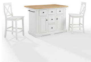 Julia Wood Top Island With X-Back Stools, Island and 2 Stools