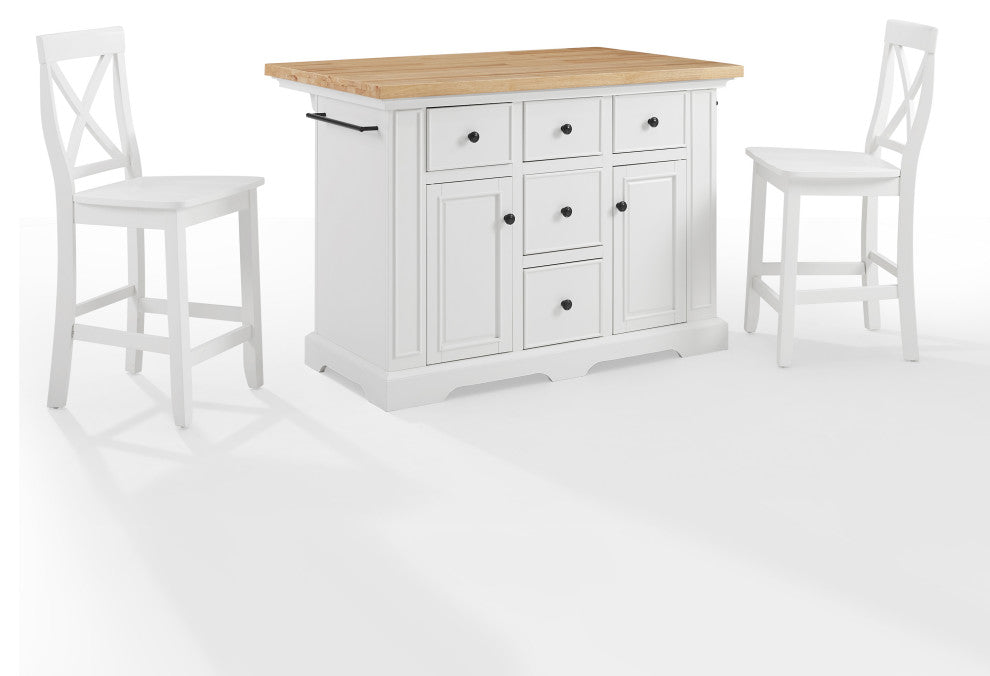 Julia Wood Top Island With X-Back Stools, Island and 2 Stools