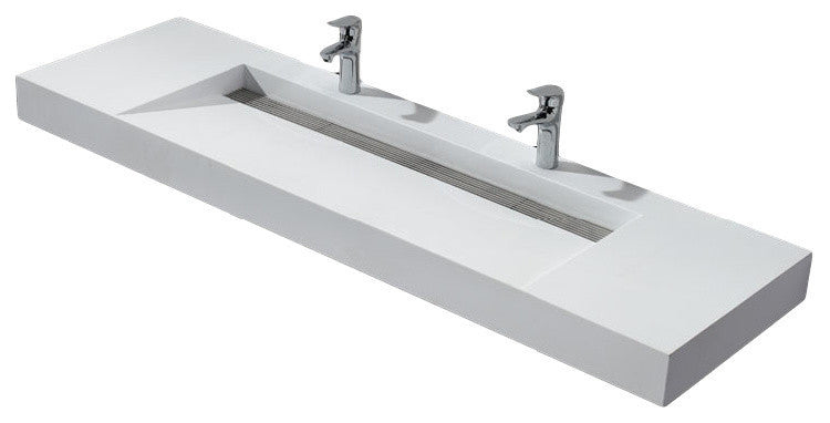 ADM Bathroom Rectangular Wall Mounted Sink, White 73", Matte White