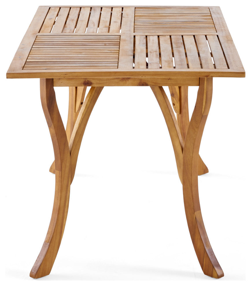 GDF Studio 7-Piece Caprise Outdoor Dining, Wood Table With Wicker Chairs Set