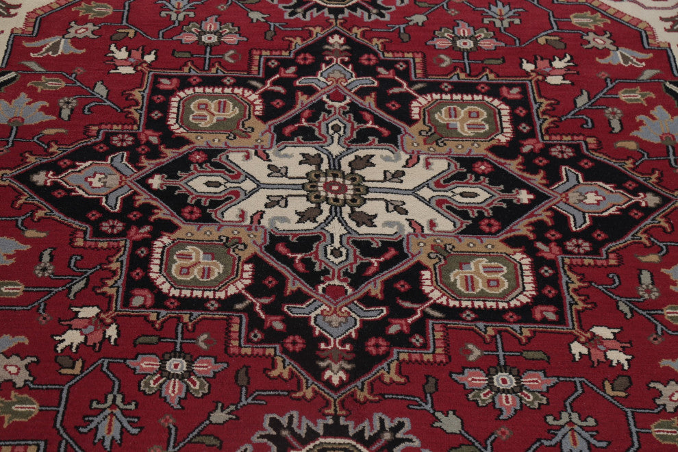Traditional Heriz Oriental Carpet Handmade Indian Area Rug, Red, 14'9"x11'11