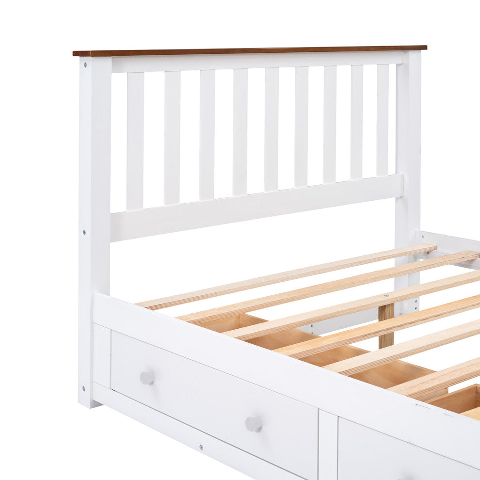 Full Size Wooden Slat Support Wood Platform Bed With Two Drawers